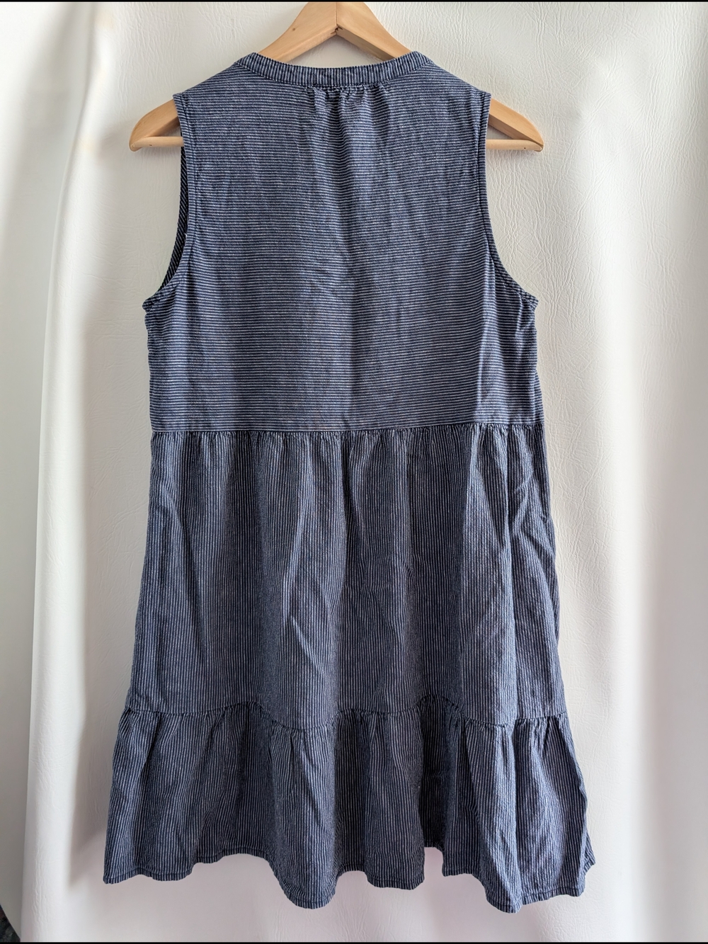 Carve Designs Nellie Linen Blend Blue and White Striped Sleeveless Dress - M - Picture 7 of 15